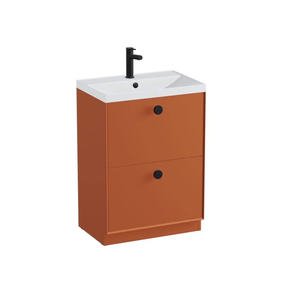 Vado Safari Smooth 600mm Terracotta Floor Mounted Vanity Unit & Mineral Basin