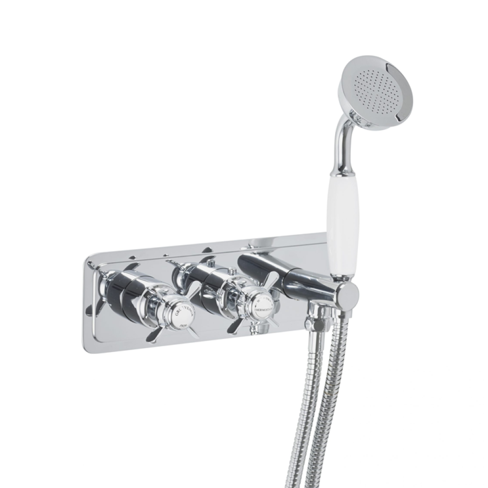 Photo of JTP Grosvenor Pinch Thermostatic Valve with Handset - White Indices
