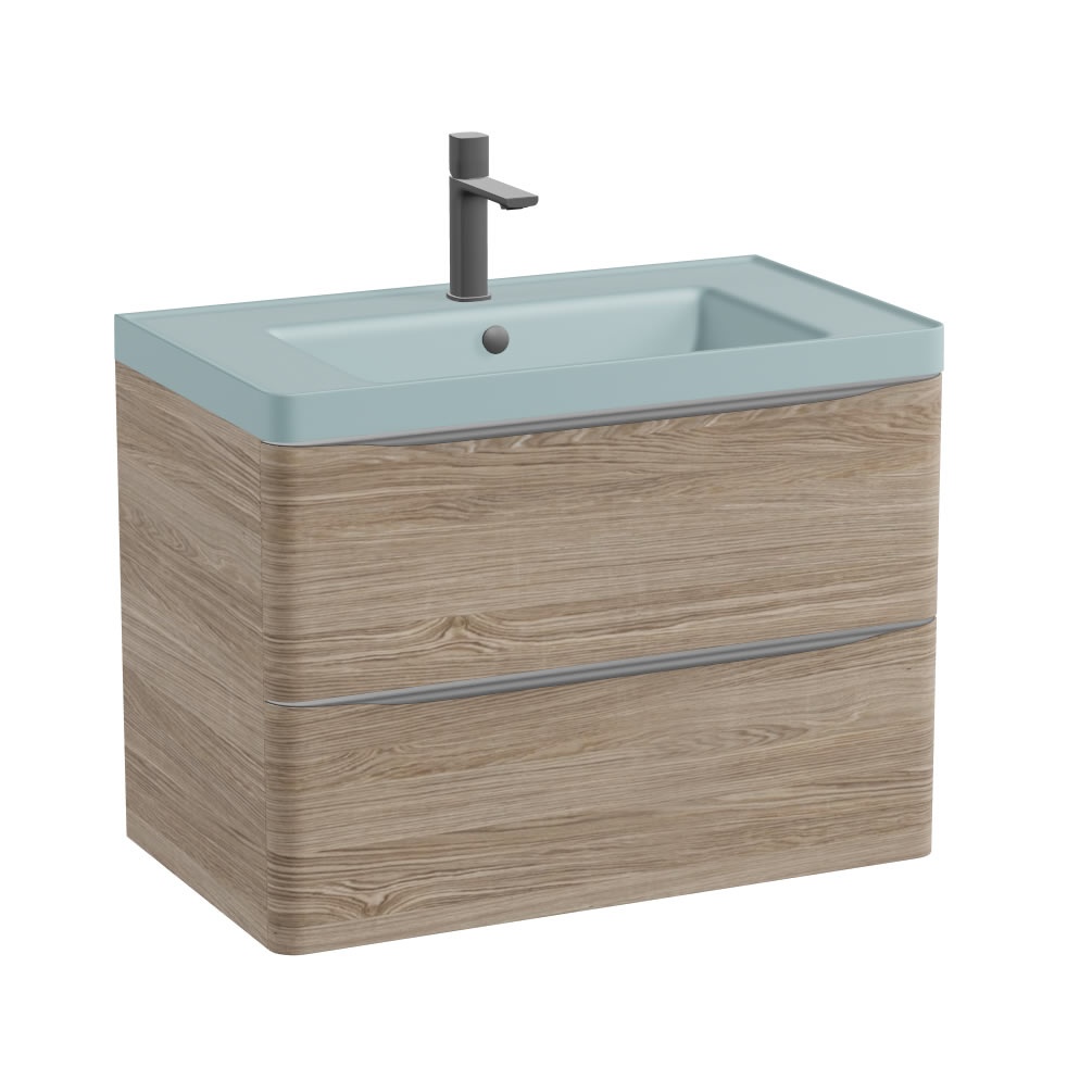 Vado Cameo 800mm Natural Oak Wall Mounted Vanity Unit & Blue Basin