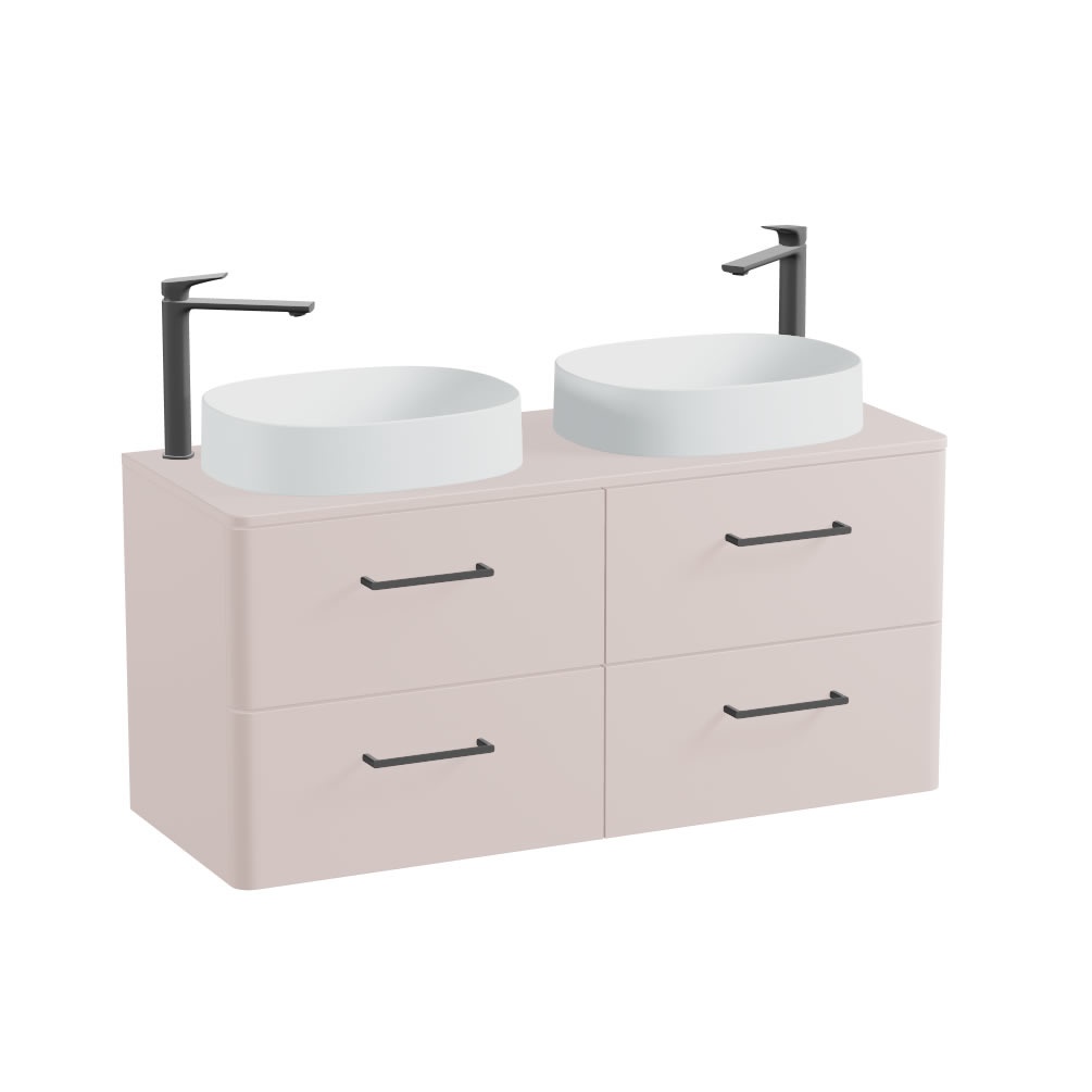 Vado Cameo 1200mm Pink Clay Wall Hung 4 Drawer Vanity Unit, Worktop & Arctic Oval Basins