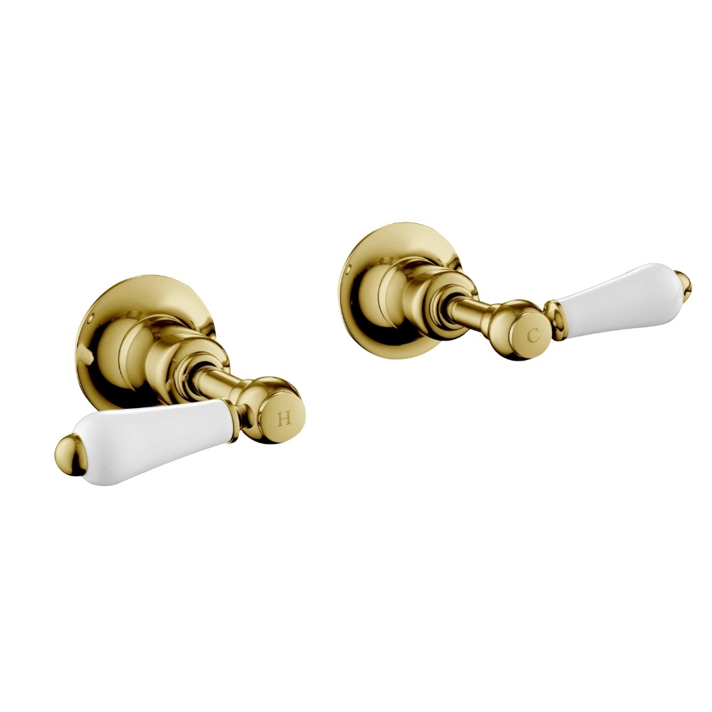 JTP Grosvenor Lever Polished Gold Wall Mounted Bath Valves Cut Out