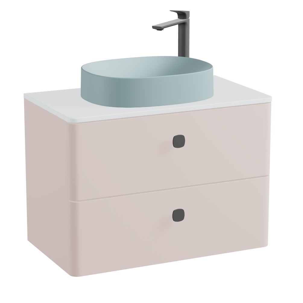Vado Cameo 800mm Pink Clay Wall Hung 2 Drawer Vanity Unit, Arctic Worktop & Cove Basin
