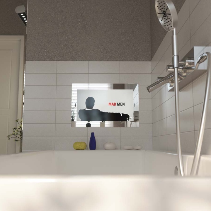Lifestyle image of a Sarason television installed in a bathroom