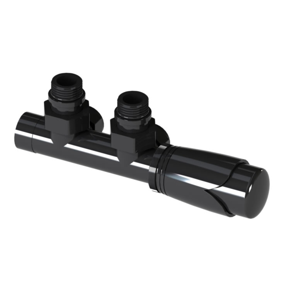 Product Cut out image of the Abacus Ultima Euro50 Black Nickel Angled Thermostatic Radiator Valve