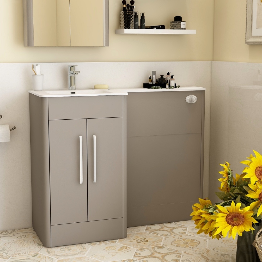 Imex Suburb Matt Ash 600mm 2 Door Left Handed Toilet & Sink Vanity Unit Lifestyle