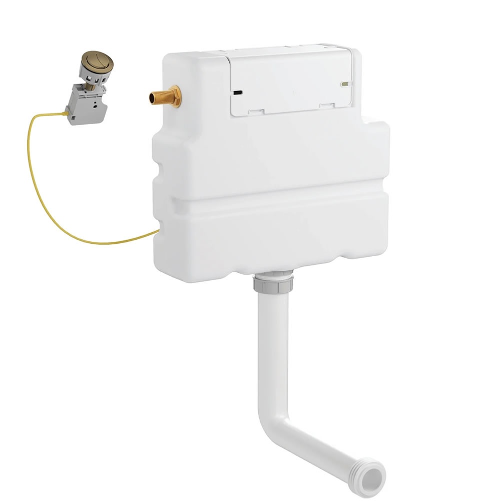 Cutout image of Crosswater 360mm Concealed Back-to-Wall Cistern & Brushed Brass Dual Flush Button