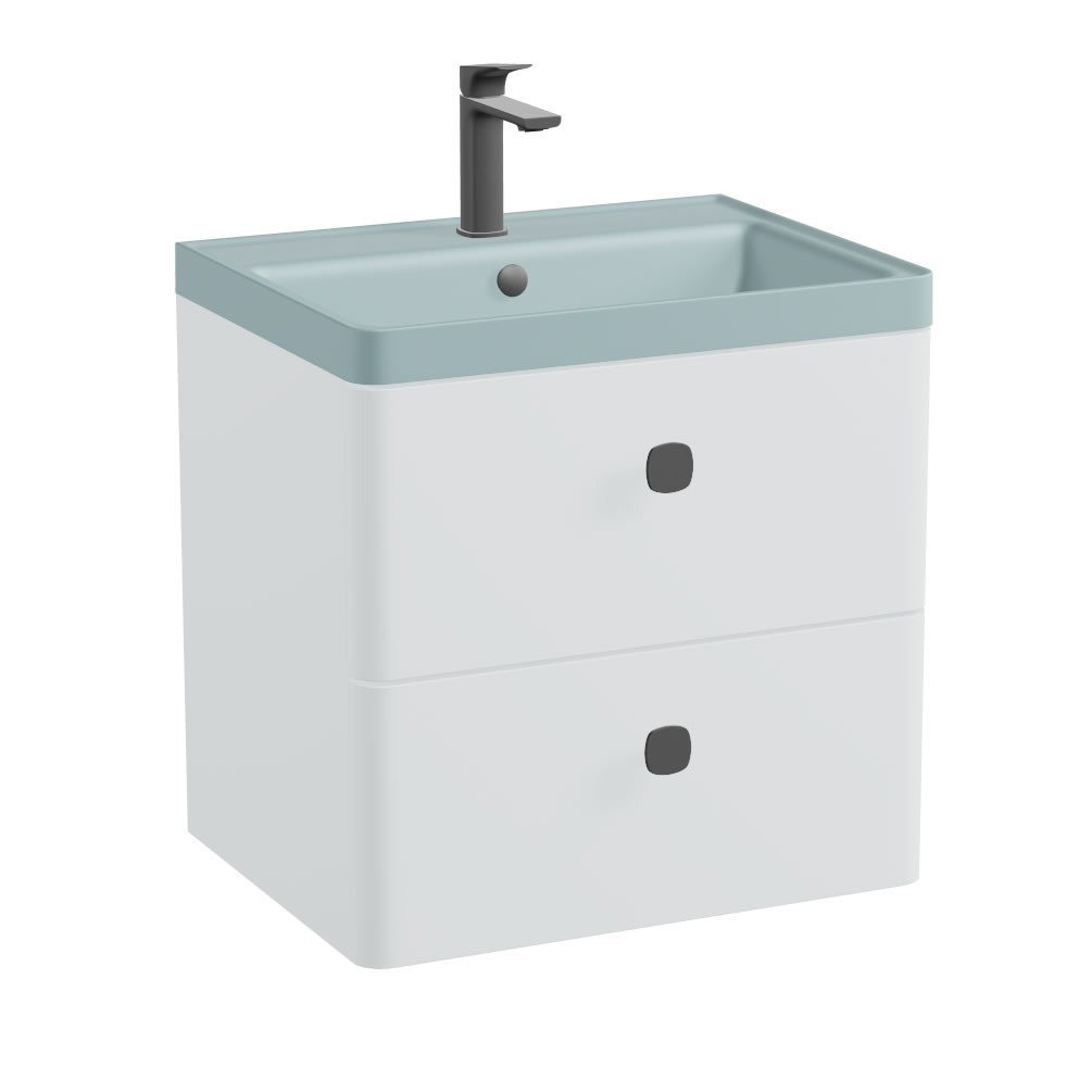 Vado Cameo 600mm White Wall Mounted Vanity Unit & Cove Blue Basin