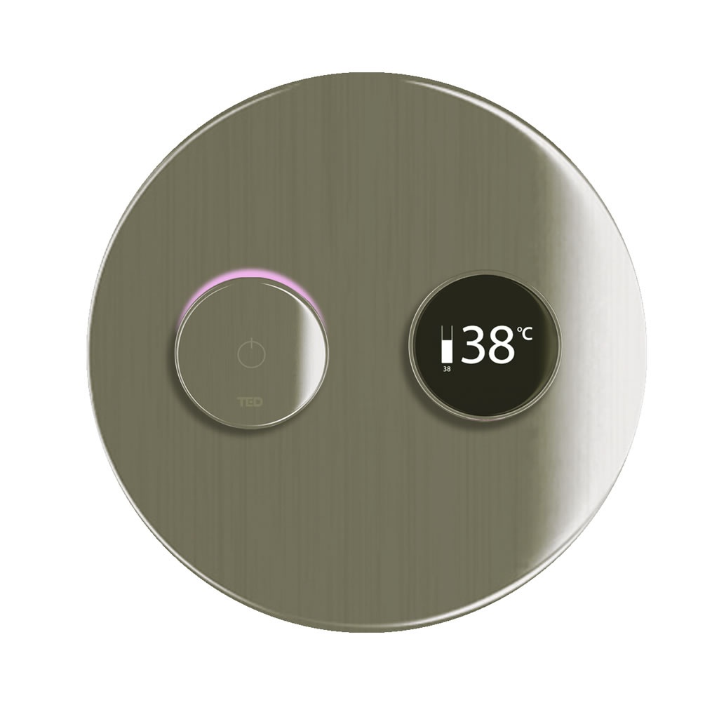 Cutout image of TED TOGO Brushed Nickel Round Dual / Triple Outlet Digital Shower Valve