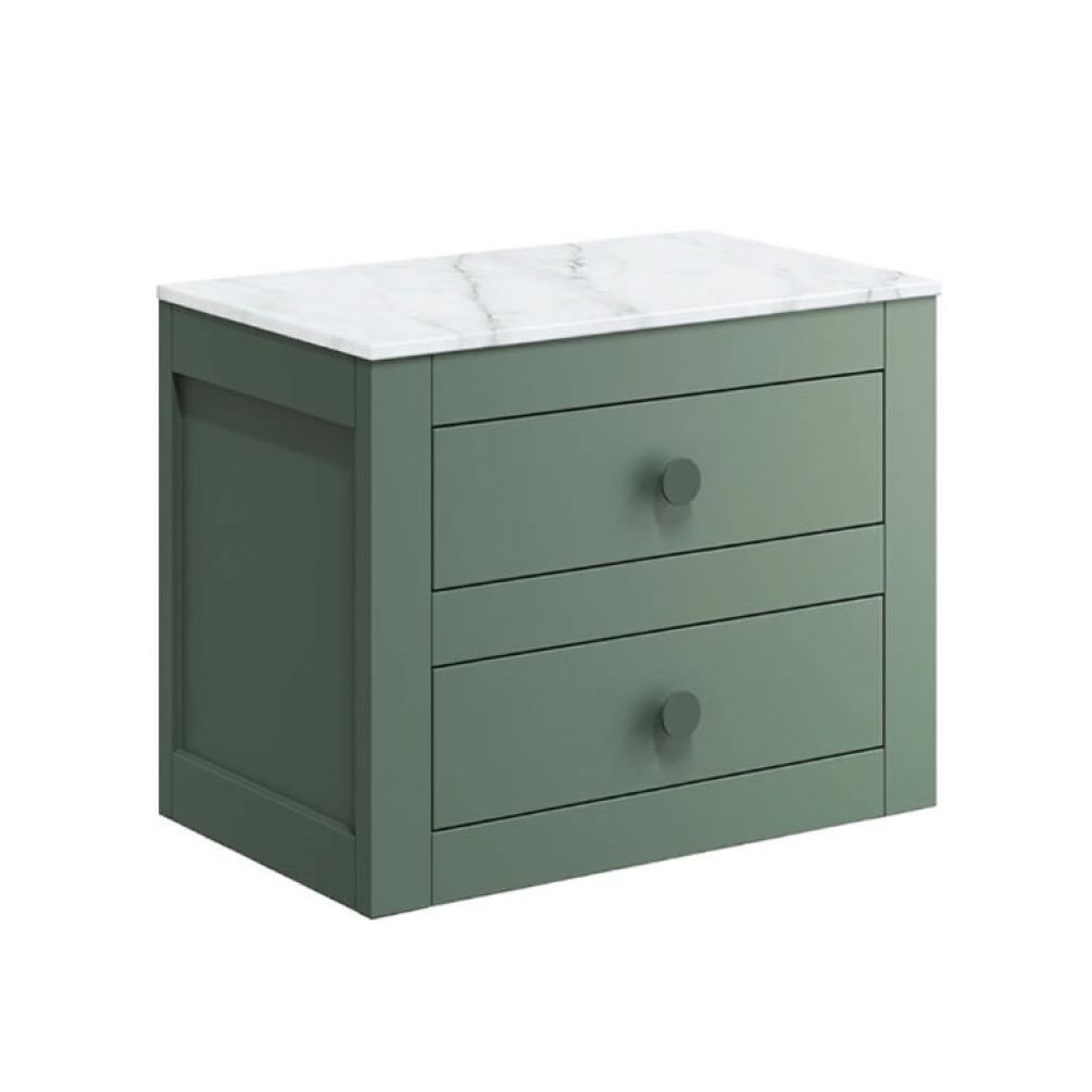 Crosswater Canvass 600mm Sage Green Wall-Hung Vanity Unit & Marble Worktop
