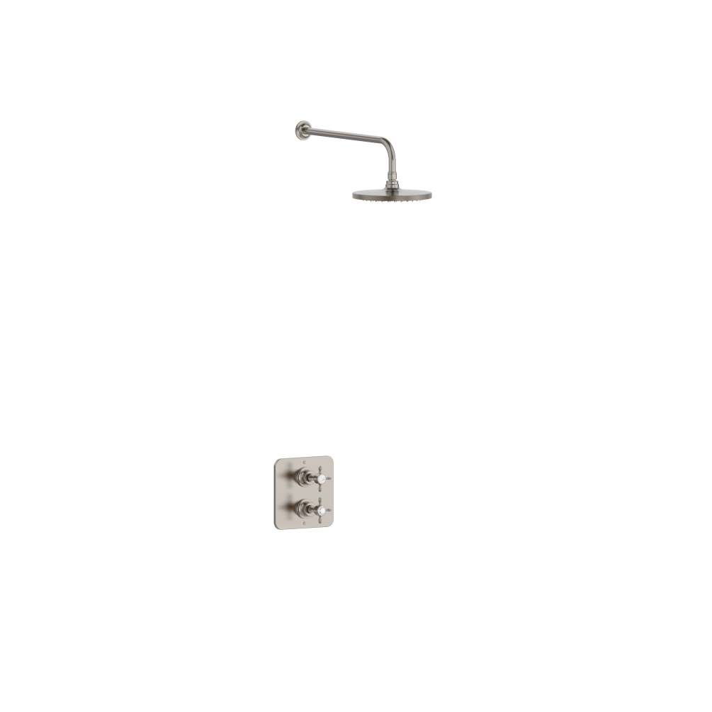 Cut out image of Burlington Guild Square Thermostatic Concealed Nickel Shower Valve & Shower Arm & Head