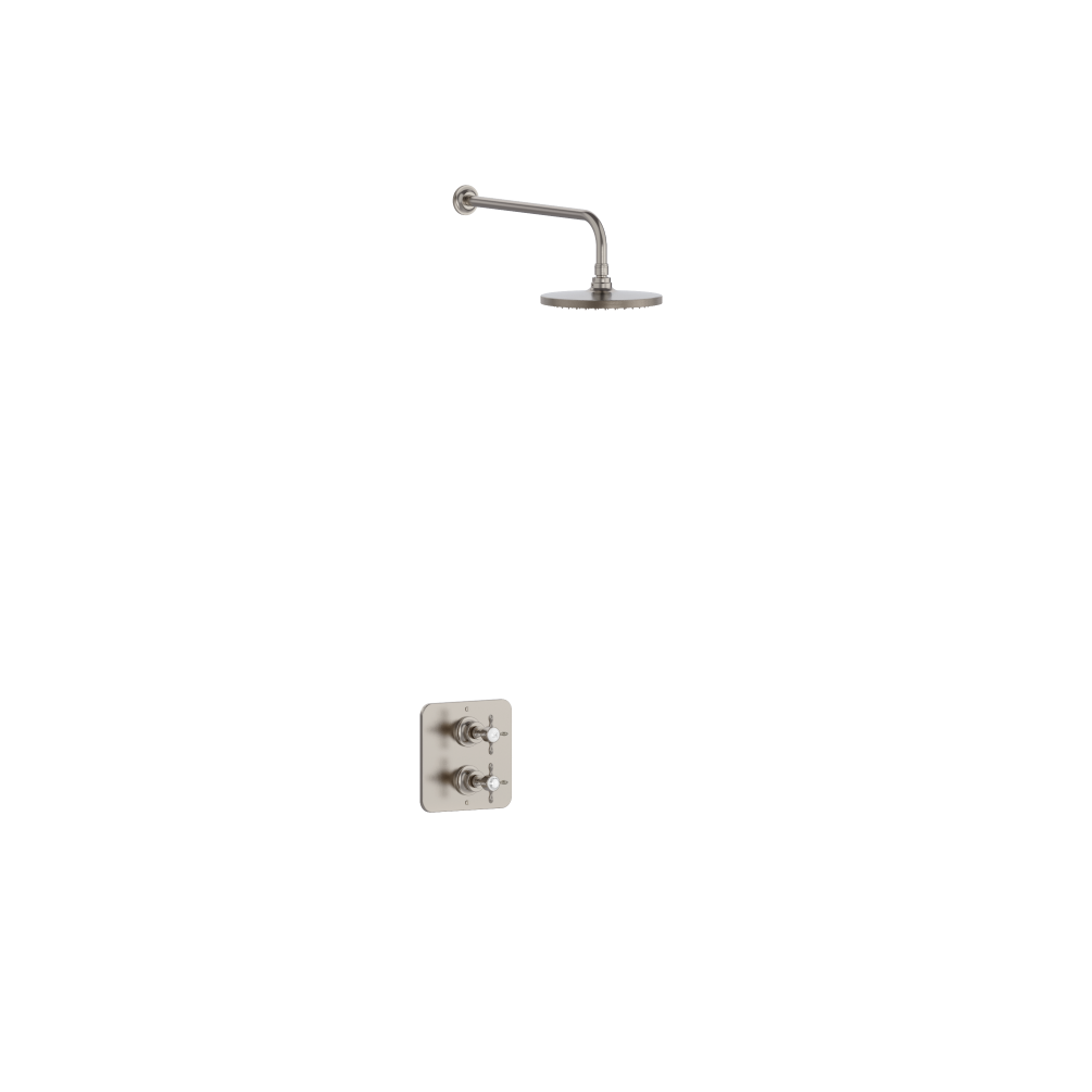Cut out image of Burlington Guild Square Thermostatic Concealed Nickel Shower Valve & Shower Arm & Head