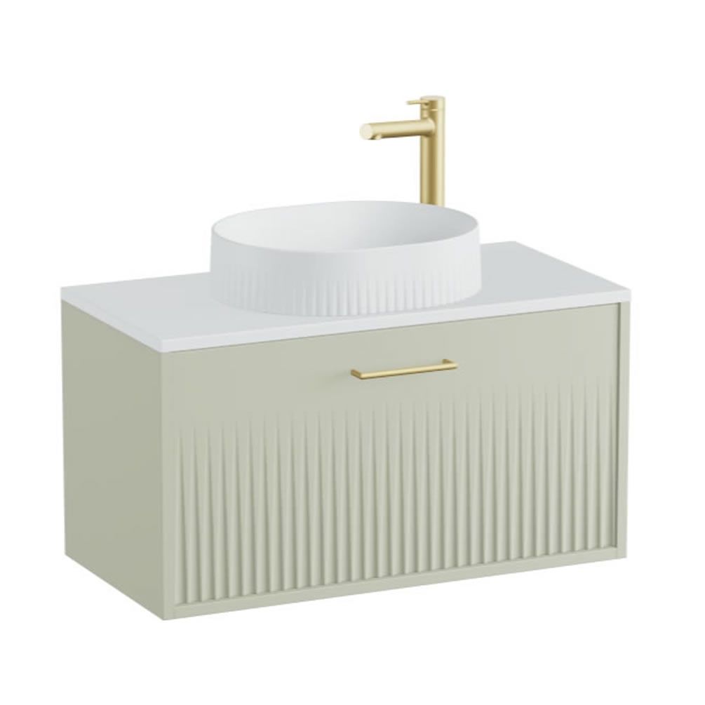 Vado Safari Fluted 800mm Sage Green Wall Hung Vanity Unit & Arctic White Worktop