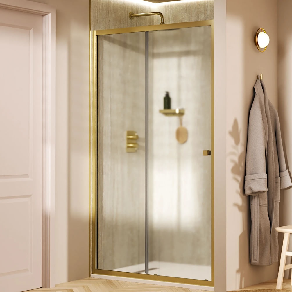 Lifestyle image of Crosswater Clear 6 Brushed Brass 1200mm Sliding Shower Door