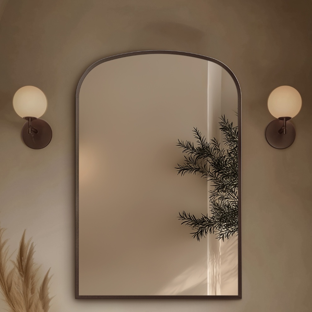 Origins Living Delphine Brushed Bronze 600 x 900mm Overmantle Arch Mirror Lifestyle 2