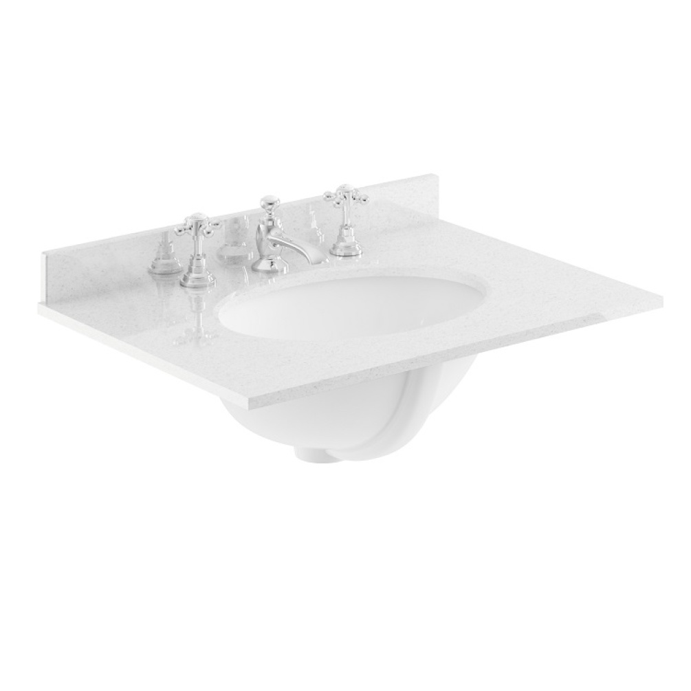 Product cut out image of BAYC225 Bayswater White Marble 600mm 3 Tap Hole Worktop