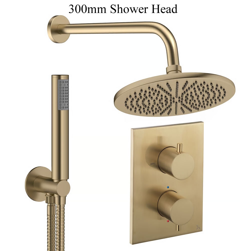 Cutout image of Crosswater Crossbox Brushed Brass Dual Outlet Rainfall Shower Set