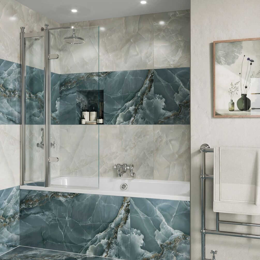 Lifestyle image of Burlington Classique Silver Hinged Inline Bath Screen