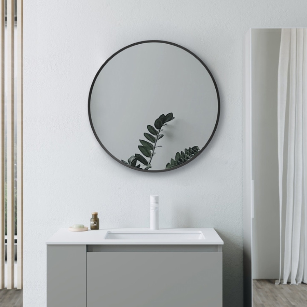 Product Lifestyle image of the Apex Matt Black 600mm Round Mirror