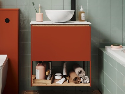 Lifestyle image of Crosswater Mada 600mm Soft Clay Wall-Hung Vanity Unit & Worktop