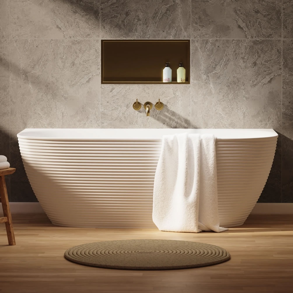Lifestyle image of Crosswater Auriga Matt White 1700 x 800mm Back-to-Wall Bath