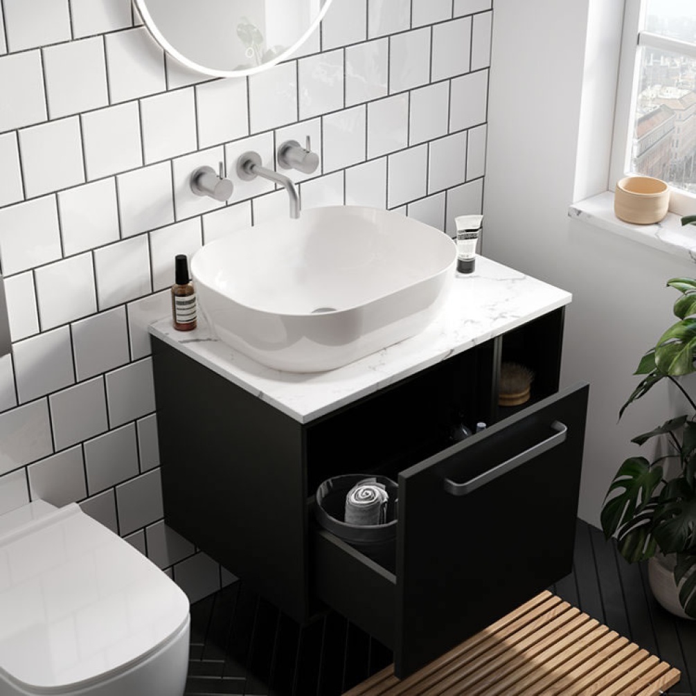 Lifestyle image of Crosswater Infinity 500mm Matt Black Vanity Unit & Worktop