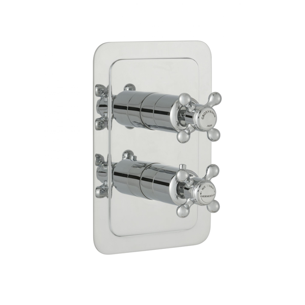 Photo of JTP Grosvenor Cross Two Outlet Thermostatic Shower Valve - White Indices