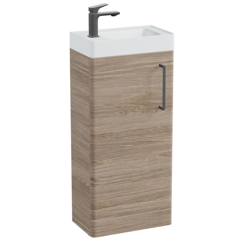 Vado Cameo 400mm Natural Oak Floorstanding Vanity Unit & Arctic White Basin - Left Hand