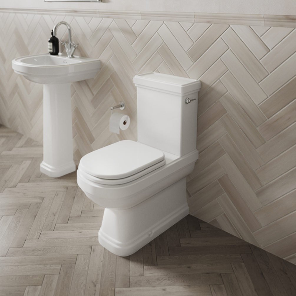 Product Lifestyle image of the Burlington Riviera Close Coupled Back to Wall Toilet