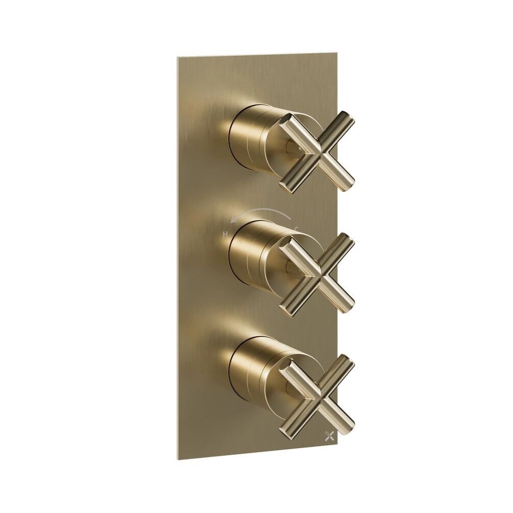 Crosswater MPRO Crosshead Brushed Brass 2 Outlet 3 Handle Shower Valve