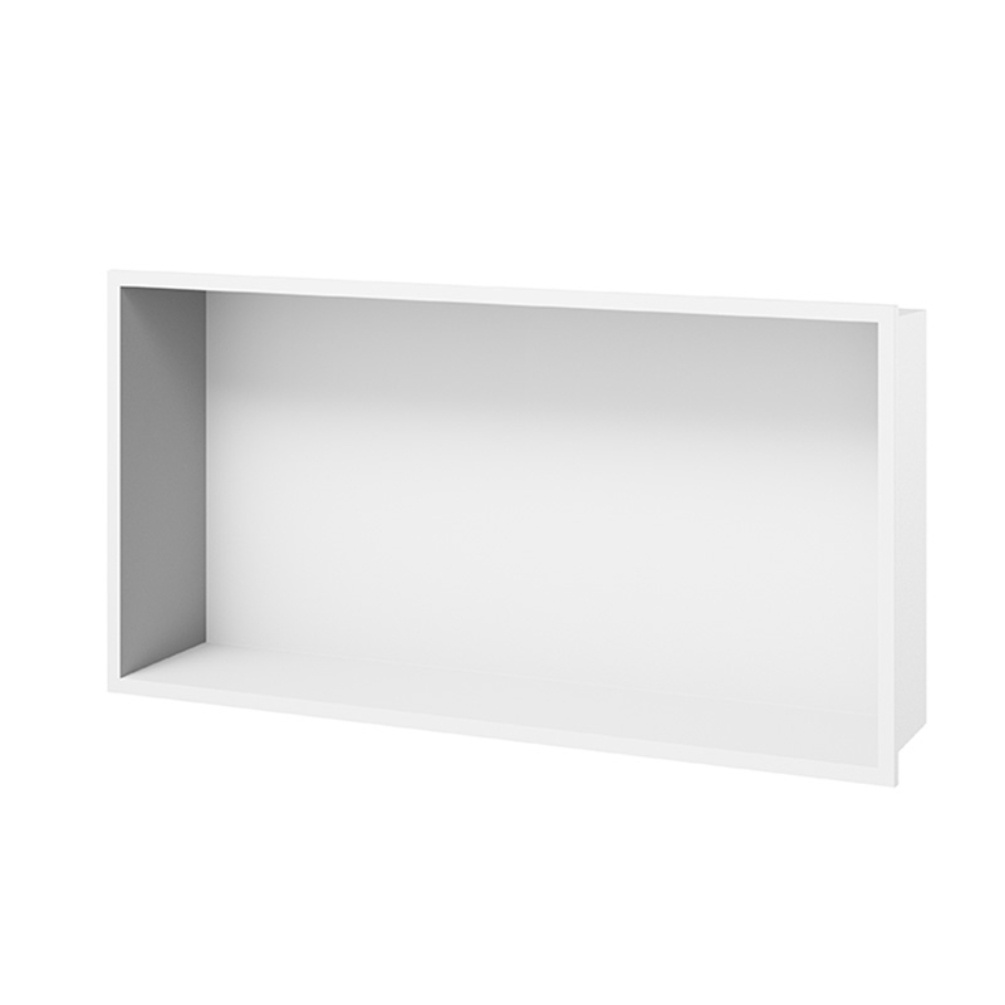 Product cut out image of the Abacus Elements Matt White 620mm x 320mm Shower Niche
