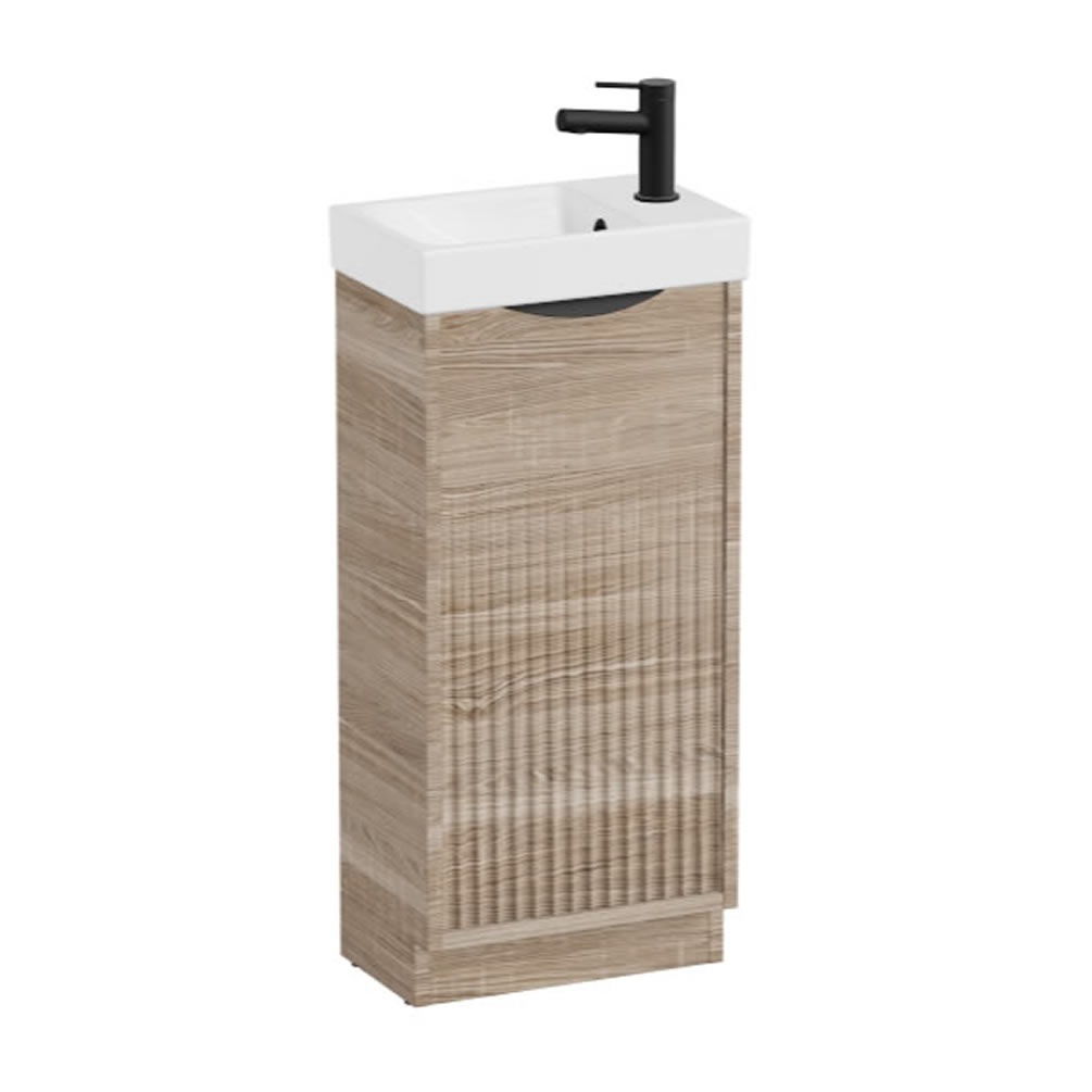 Vado Safari Fluted 400mm Natural Oak Floor Mounted Cloakroom Vanity Unit & Ceramic Basin