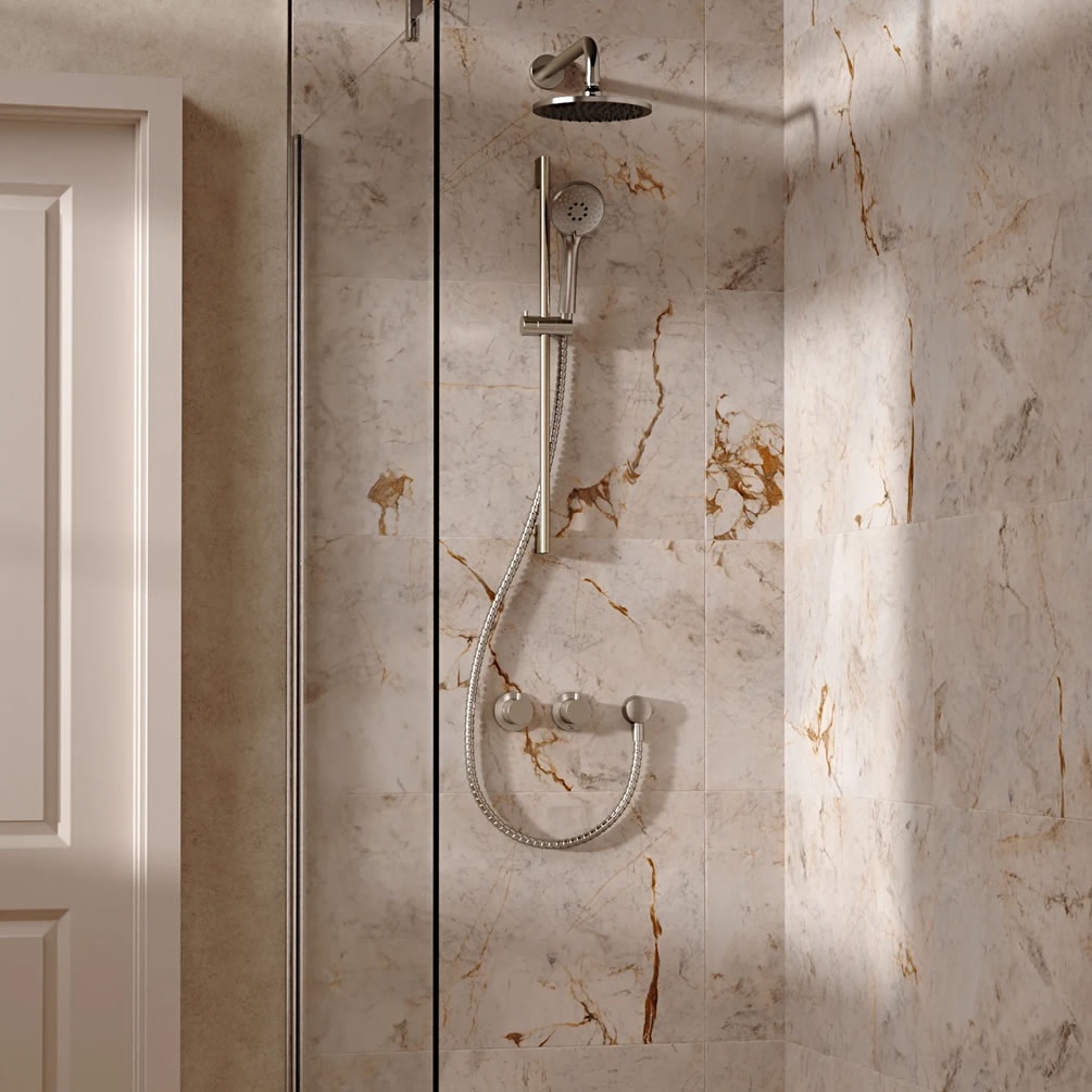 Lifestyle image of Crosswater Module Brushed Nickel Dual Outlet Slide Rail Shower Set