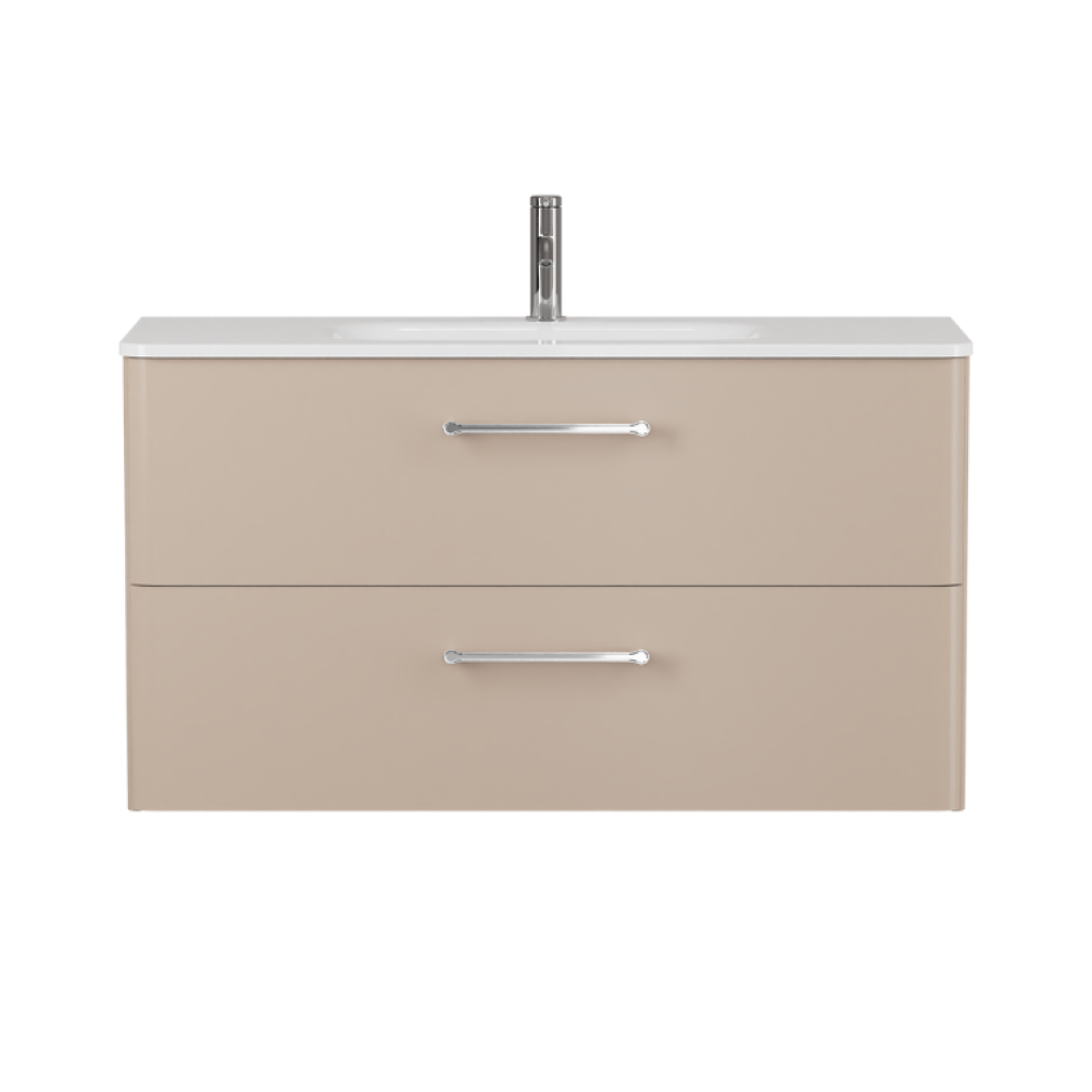 Product cut out photo image of Britton Bathrooms Camberwell Warm Beige 1000mm Wall Hung Vanity Unit with Basin and Chrome Handles C100DDM Front Angle