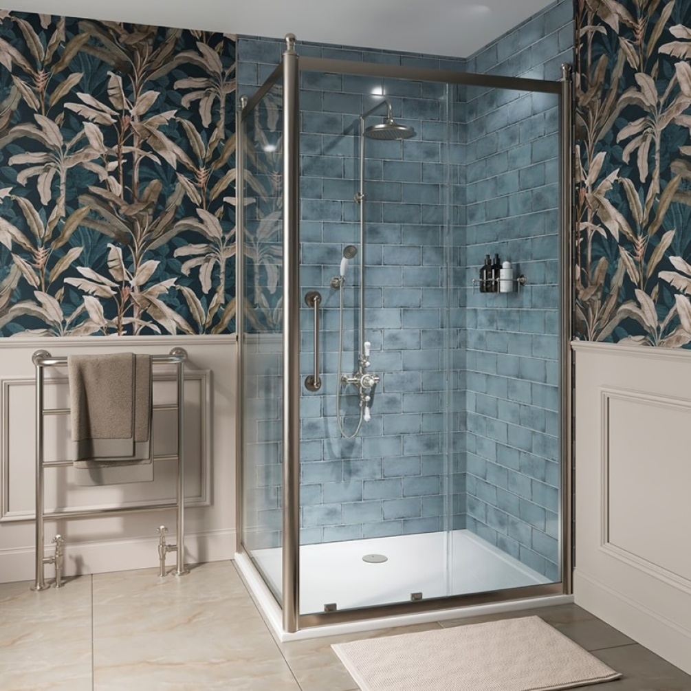 Burlington Classique 1850 1700mm Brushed Nickel Sliding Shower Door With Side Panel