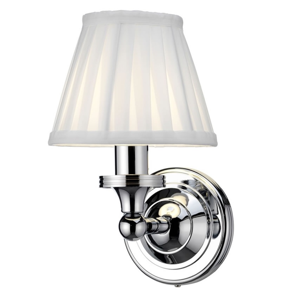 Burlington Round Light With Chrome Base & White Pleated Shade - Light On