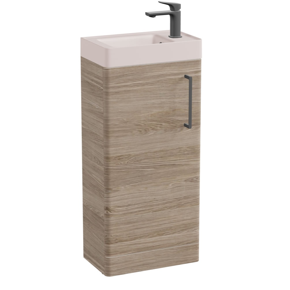 Vado Cameo 400mm Natural Oak Floorstanding Vanity Unit & Pink Basin - Right Hand
