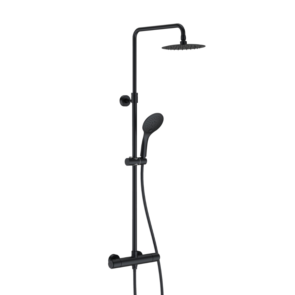 Product Cut out image of the JTP Vos Matt Black Cool Touch Exposed Bar Shower Valve Kit