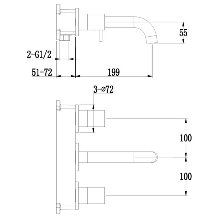Apex Matt Black 3 Hole WallHung Basin Tap Sanctuary Bathrooms