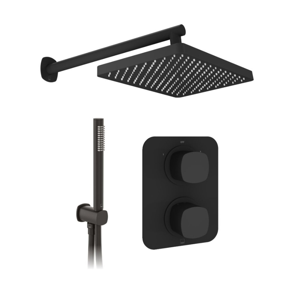 Cut out image of the Vado Cameo Matt Black Dual Outlet Shower Pack