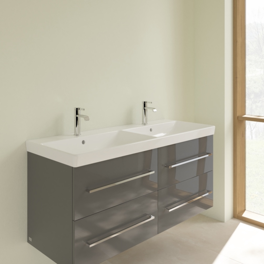 Photo image of Villeroy and Boch 1200 Avento Vanity Double Washbasin mounted on grey vanity unit