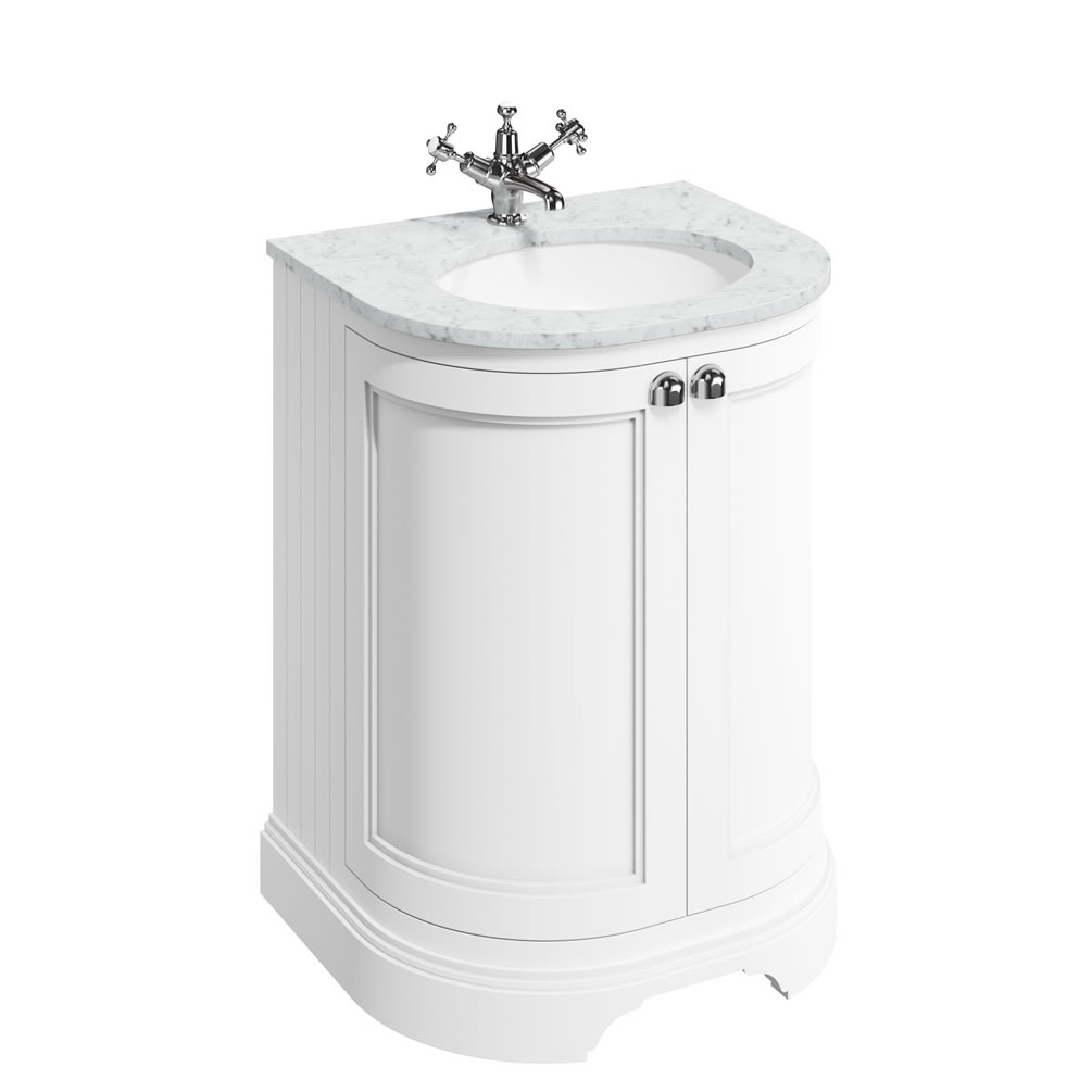 Burlington Matt White 650mm Freestanding Curved Vanity Unit & Worktop