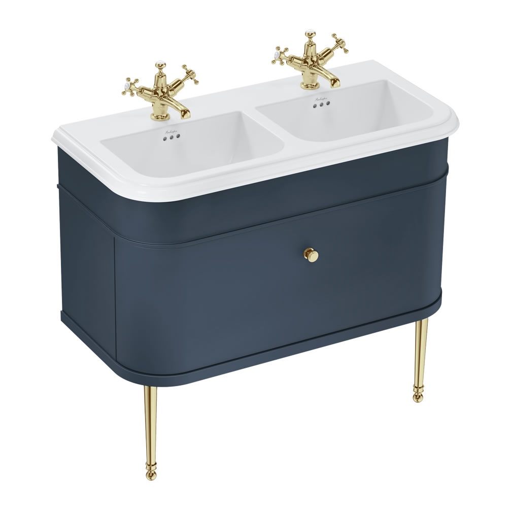 Burlington Chalfont 1000mm Double Basin, Blue Unit & Gold Legs