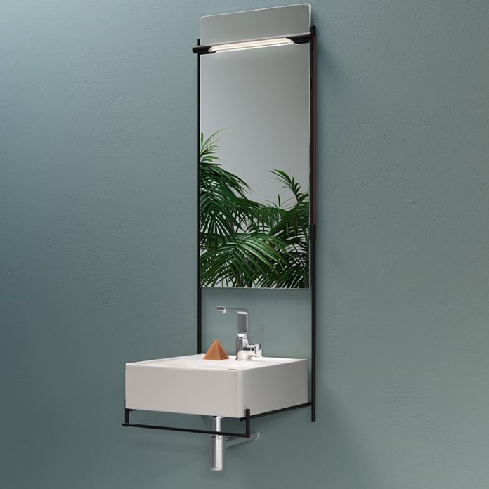 Product Lifestyle image of VitrA Designer Equal Wall Mounted Washbasin with Black Towel Rail 465mm Width 64079