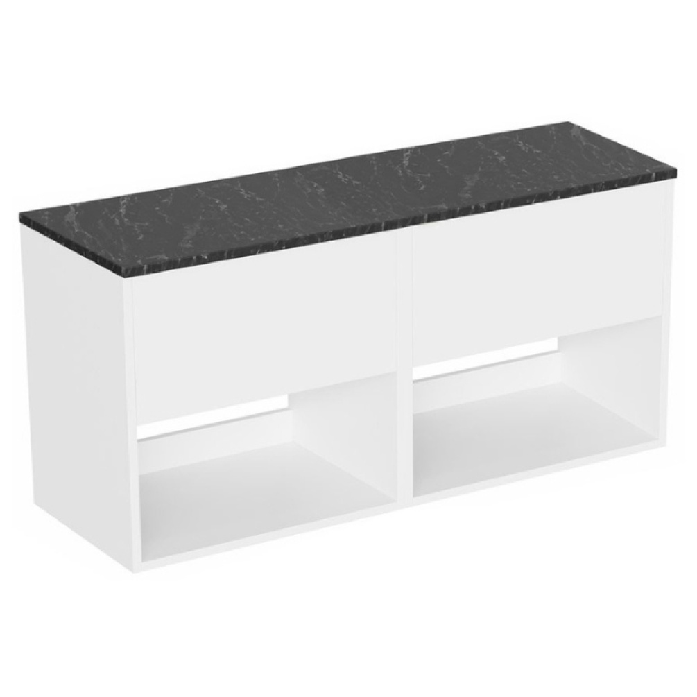 Cut out image of the Britton Hackney Glossy White 1200mm Double Wall Hung Vanity Unit & Marquina Worktop