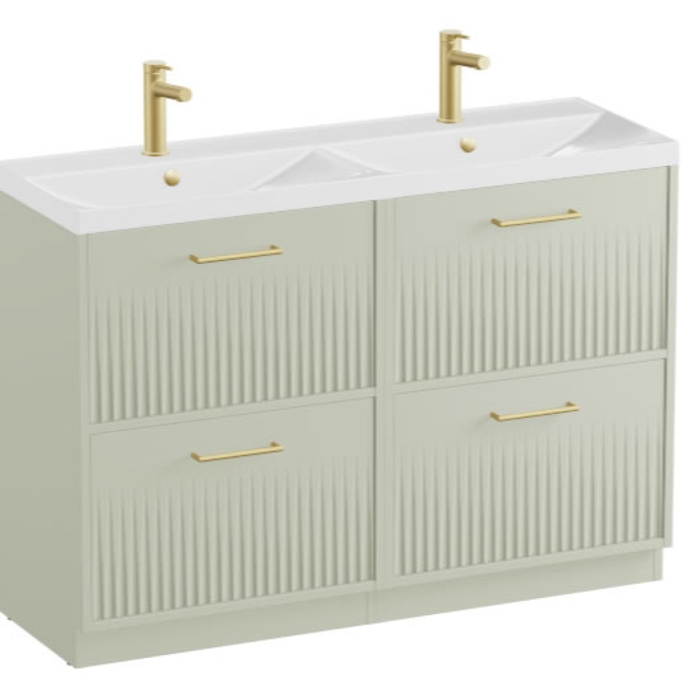 Vado Safari Fluted 1200mm Sage Green Floorstanding Vanity Unit & Gloss White Basin