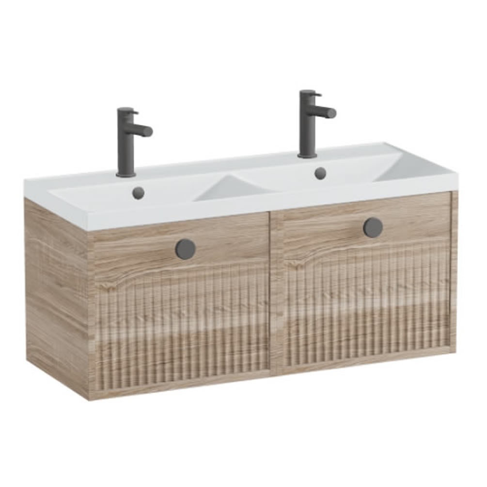 Vado Safari Fluted 1000mm Natural Oak Wall Hung Vanity Unit & Arctic Basin