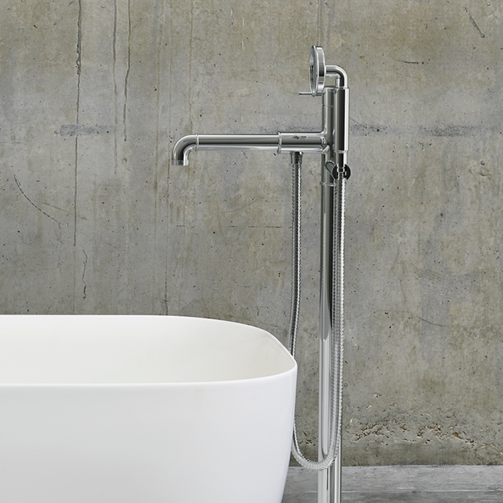 Lifestyle Photo of Crosswater MPRO Industrial Chrome Floorstanding Bath Shower Mixer