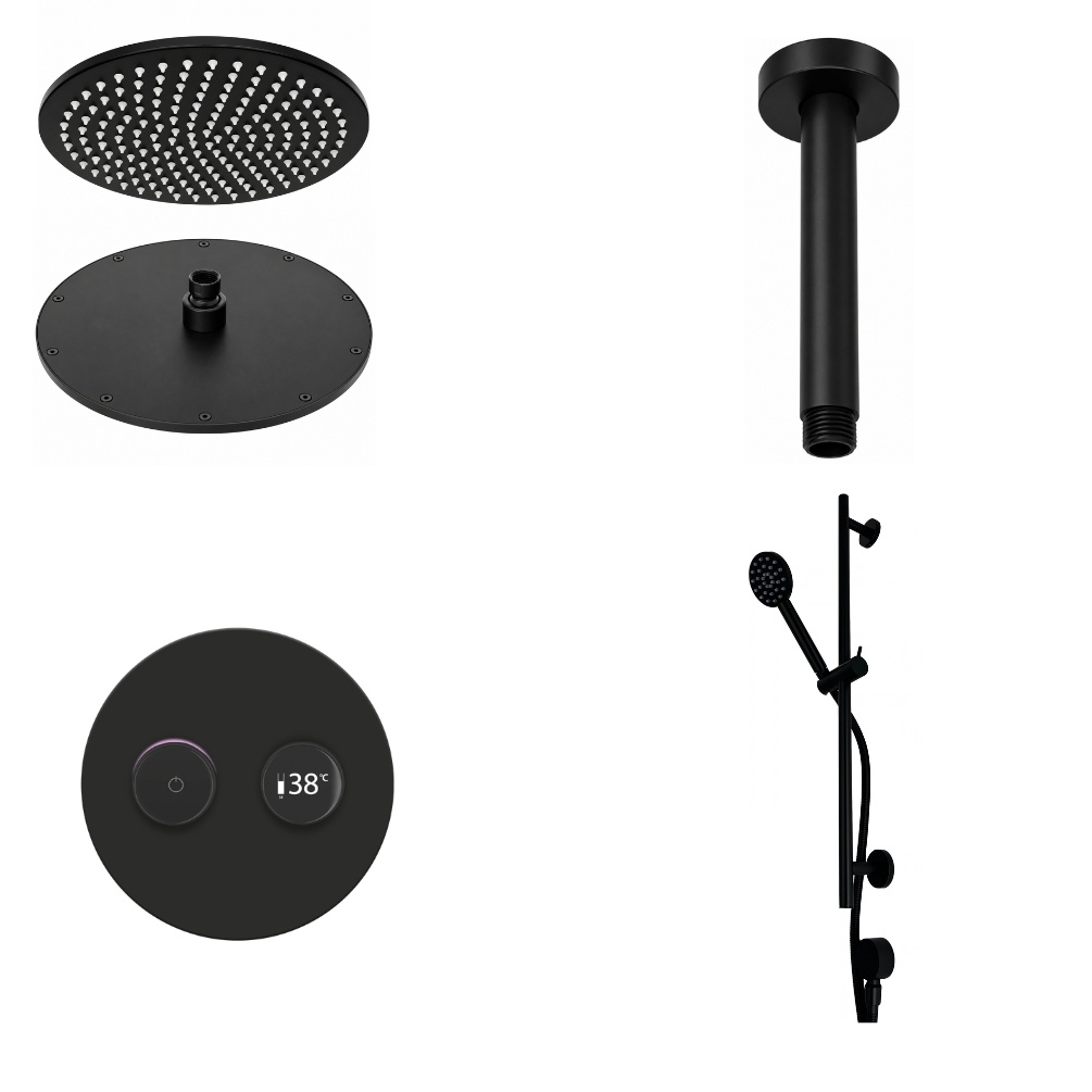 Ted Togo Matt Black Round Valve Ceiling Arm Cut Out