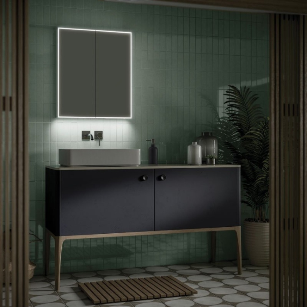 Product Lifestyle image of the HIB Exos 600mm LED Mirror Cabinet