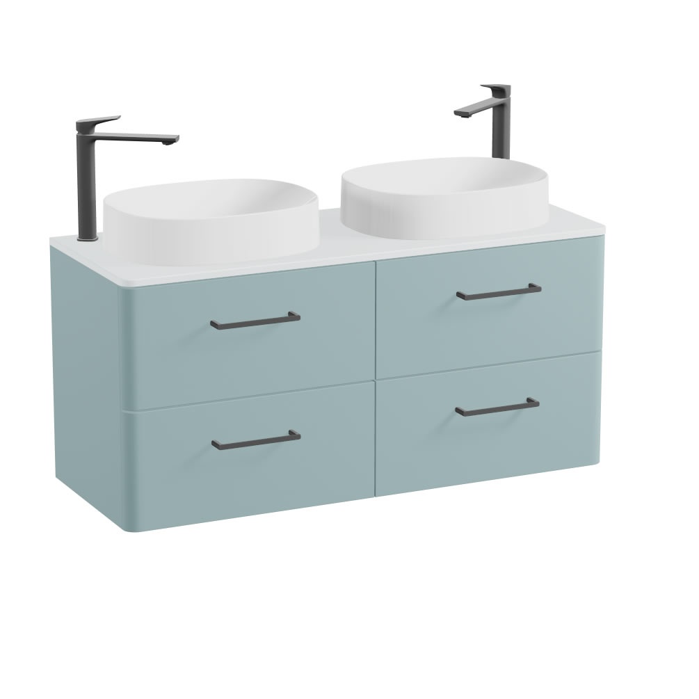 Vado Cameo 1200mm Cove Blue Wall Hung 4 Drawer Vanity Unit, Arctic Worktop & Gloss Oval Basin